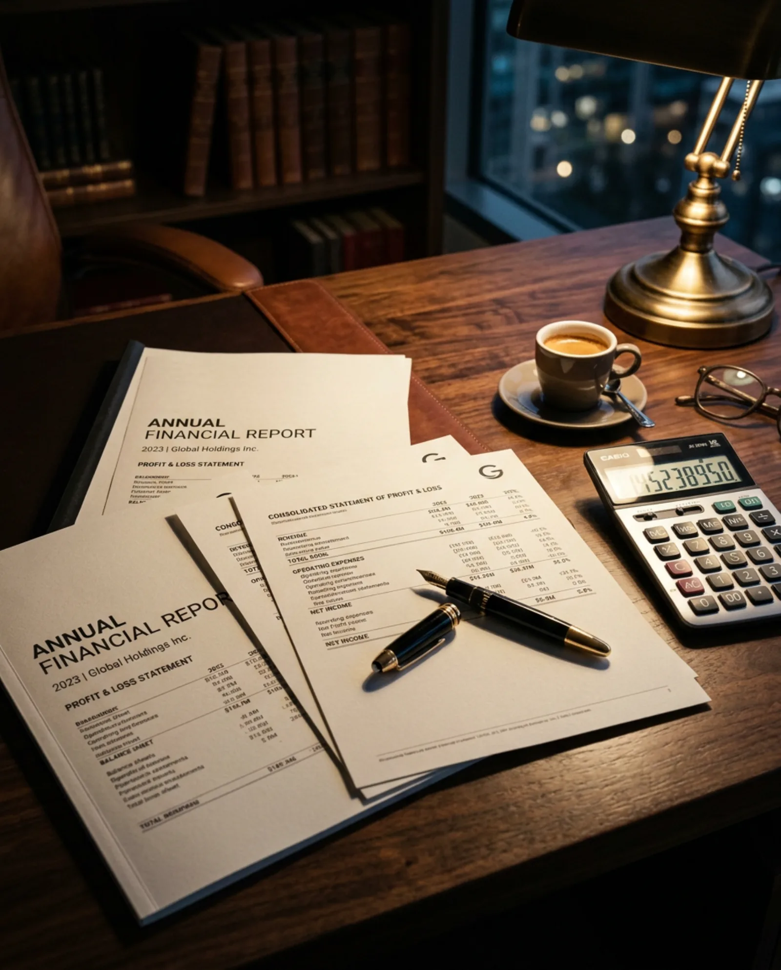 Financial reports laid out on a desk